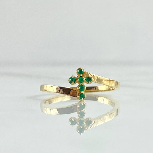 Cross Ring 2.25gr / Size 7 1/2 / Emeralds 8 Pts 18K Yellow Gold (Jewel)