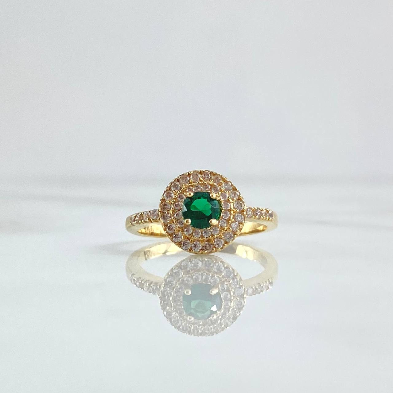 Ring Solitaire Dense Circular Halo 3.85gr / Size 6 1/4 / White Zircons - 18K Yellow Gold Green