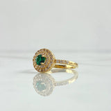 Ring Solitaire Dense Circular Halo 3.85gr / Size 6 1/4 / White Zircons - 18K Yellow Gold Green