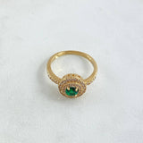 Ring Solitaire Dense Circular Halo 3.85gr / Size 6 1/4 / White Zircons - 18K Yellow Gold Green