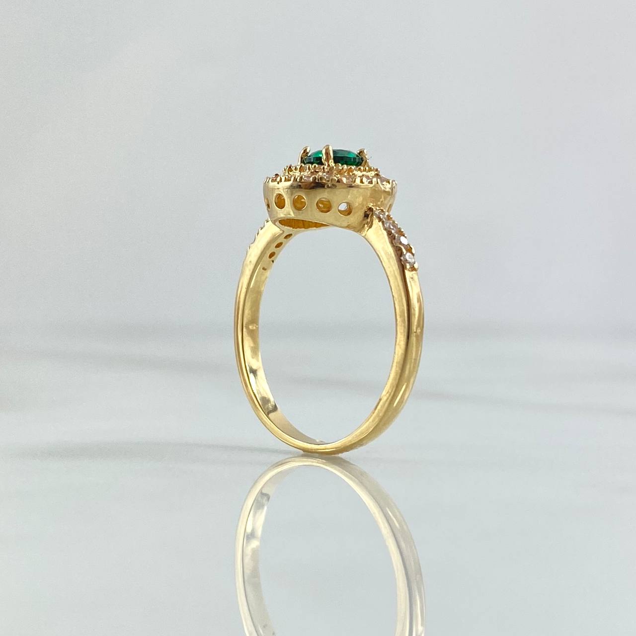 Ring Solitaire Dense Circular Halo 3.85gr / Size 6 1/4 / White Zircons - 18K Yellow Gold Green