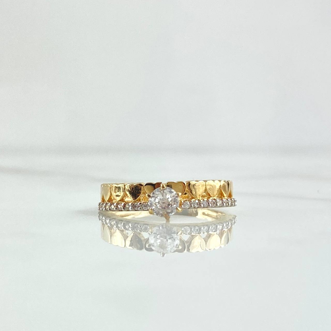 Ring Solitaire Churumbela Hearts 2.25gr / Size 6 1/4 / White Zircons 18K Yellow Gold