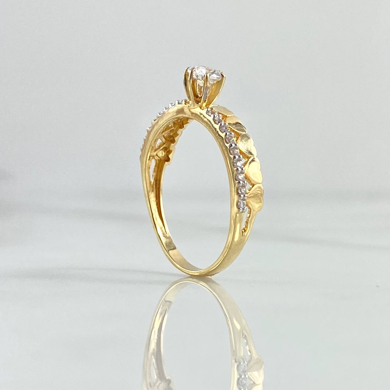 Ring Solitaire Churumbela Hearts 2.25gr / Size 6 1/4 / White Zircons 18K Yellow Gold
