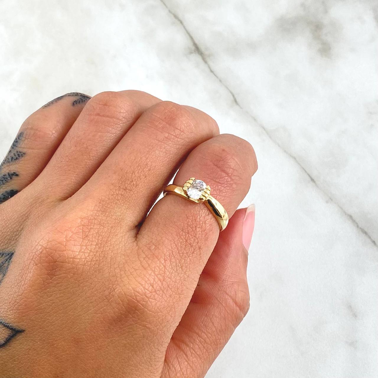 Solitaire Ring Dragon 2.45gr / Size 5 / White Zircon 18K Yellow Gold