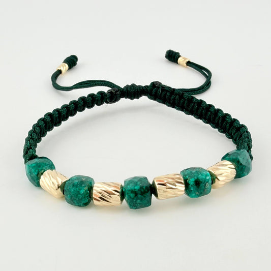Pulsera Verde Morralla Cubica 5mm Cilindros 6und / Oro Amarillo 18K *