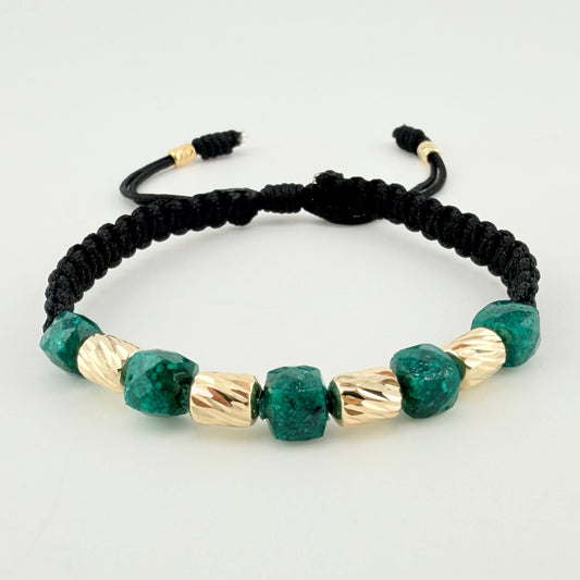 Pulsera Negra Morralla Cubica 5mm Cilindros 6und / Oro Amarillo 18K *