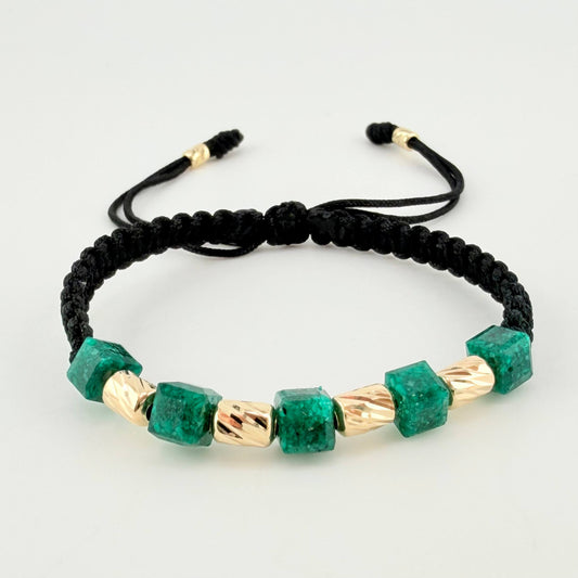 Pulsera Negra Morralla Cubica 4mm Cilindros 6und / Oro Amarillo 18K ©