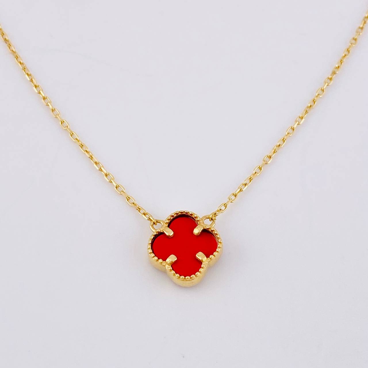 Cadena Aro Seguido Trebol Rojo 2.65gr / 16 1/4 in / 1mm Oro Amarillo Nac.Esp. 18K *