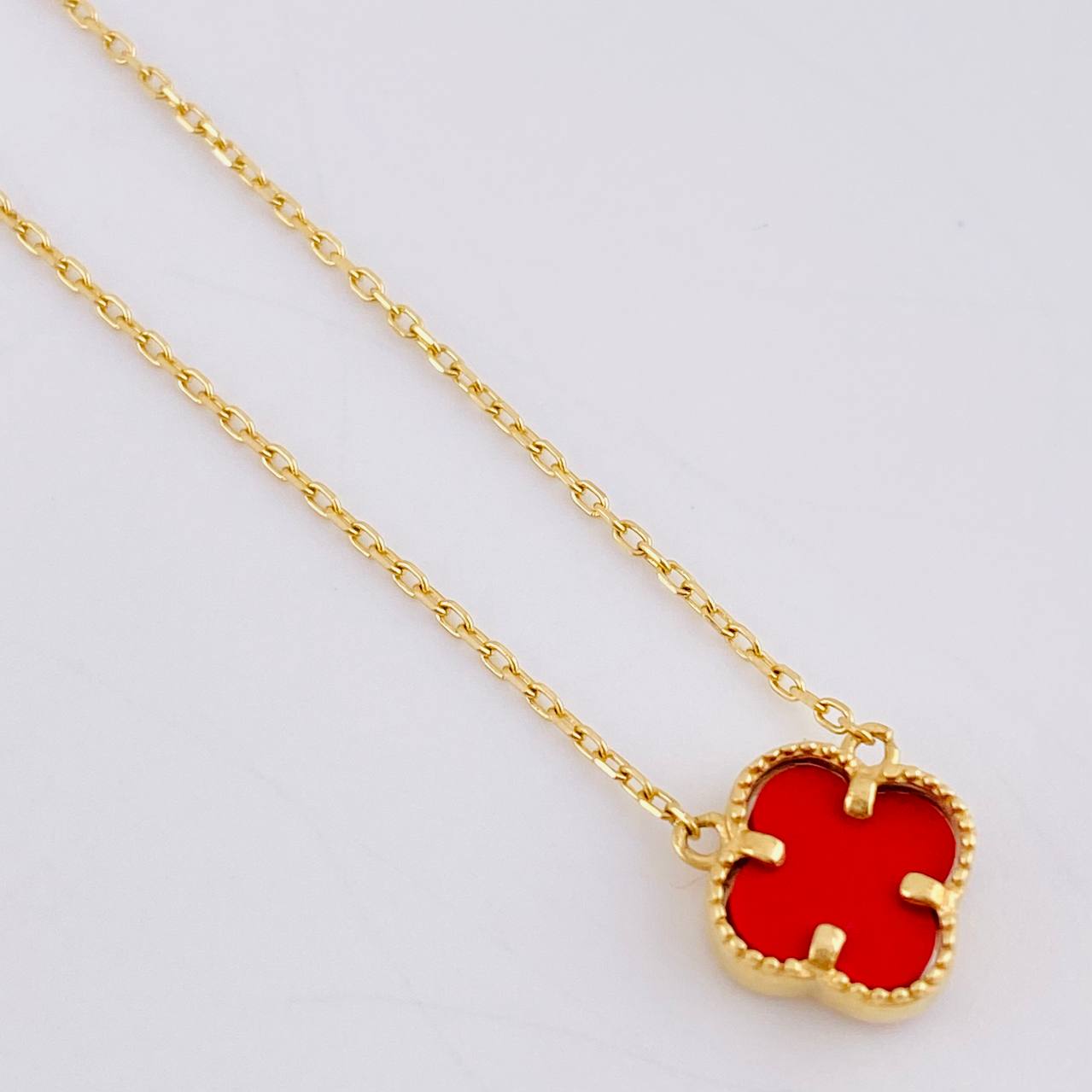 Cadena Aro Seguido Trebol Rojo 2.65gr / 16 1/4 in / 1mm Oro Amarillo Nac.Esp. 18K *