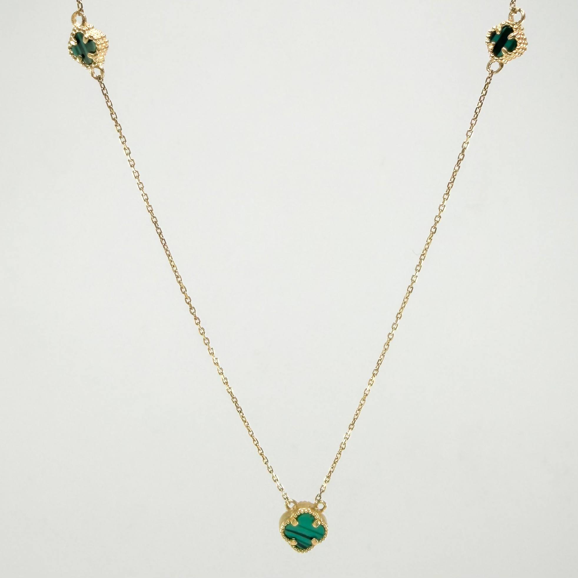 Cadena Aro Seguido Trebol Verde 3gr / 18 1/4 in / 0.9mm Oro Amarillo Nac.Esp. 18K ©