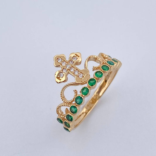 Crown Cross Ring 2.45gr / Size 6 1/2 / 18K Yellow Gold &
