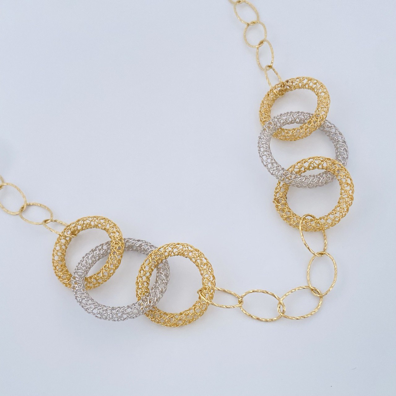 Cadena Aros 12.95gr / 63cm / Dos Oros Amarillo Blanco +4 18K &