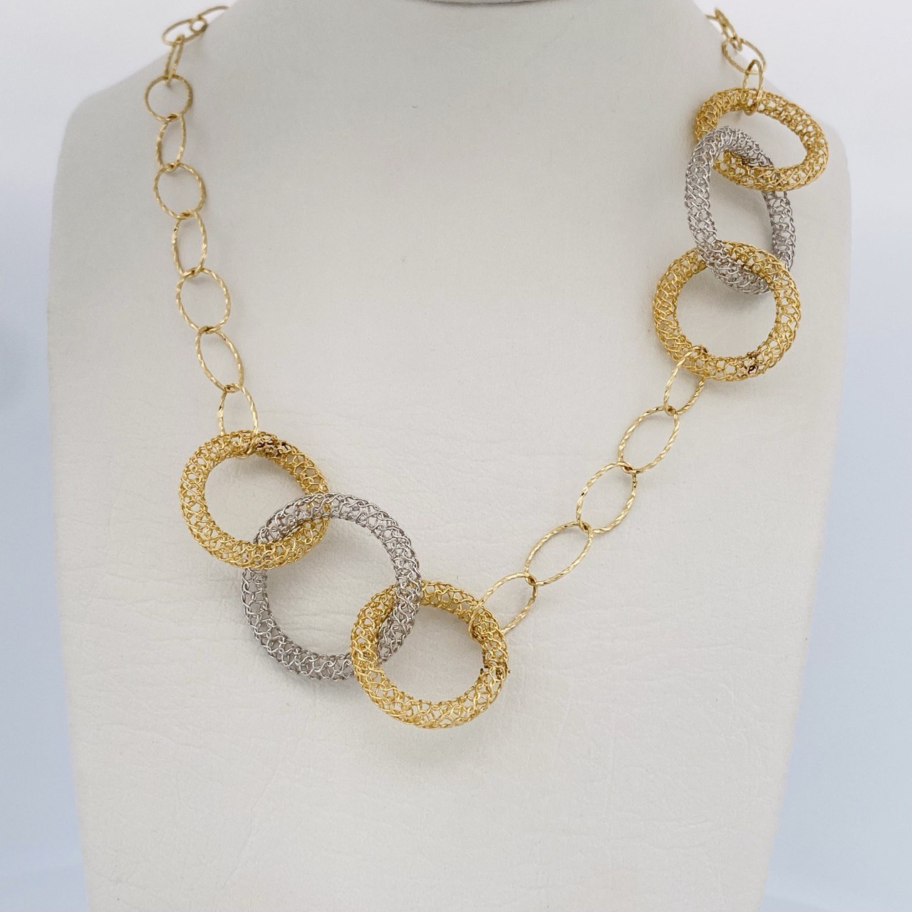 Cadena Aros 12.95gr / 63cm / Dos Oros Amarillo Blanco +4 18K &