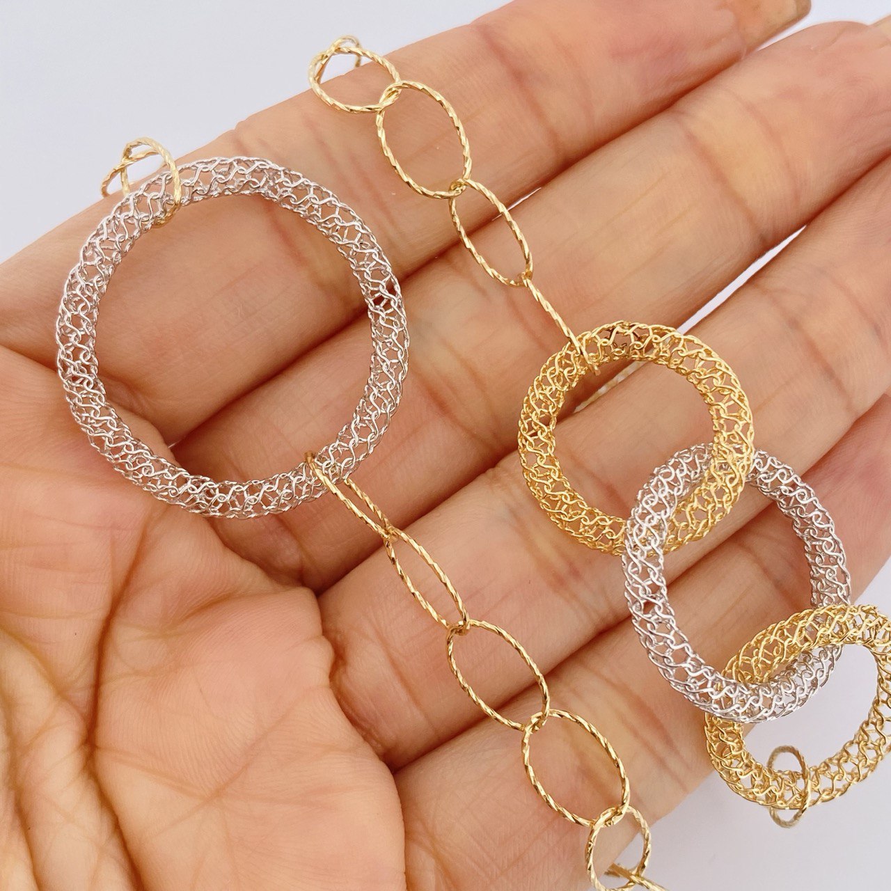 Cadena Aros 12.95gr / 63cm / Dos Oros Amarillo Blanco +4 18K &