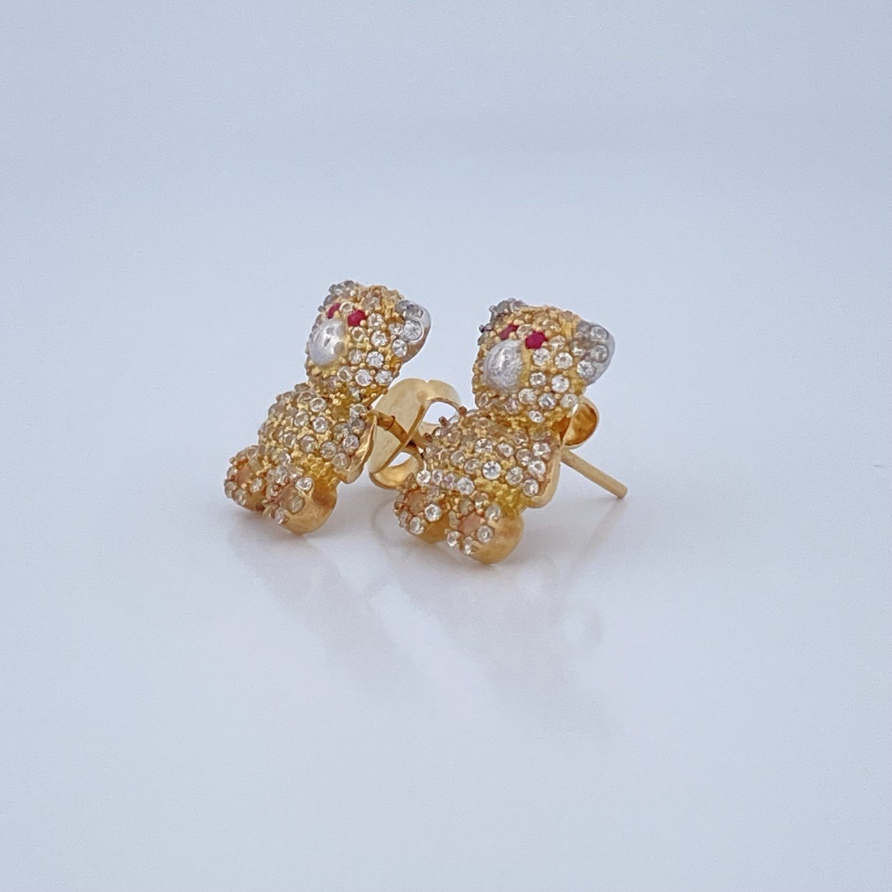 Stud Earrings Bear 4.05gr / 1.5cm / Two-tone Yellow White 18K &