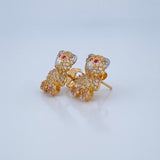 Stud Earrings Bear 4.05gr / 1.5cm / Two-tone Yellow White 18K &