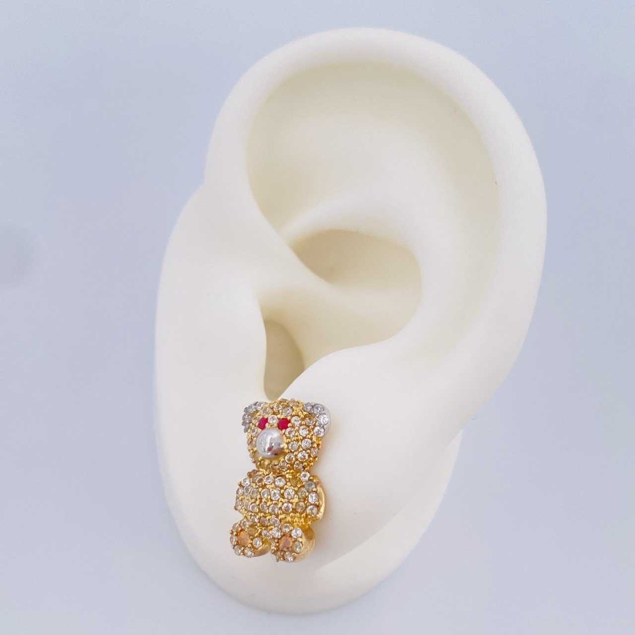 Stud Earrings Bear 4.05gr / 1.5cm / Two-tone Yellow White 18K &