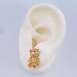 Stud Earrings Bear 4.05gr / 1.5cm / Two-tone Yellow White 18K &