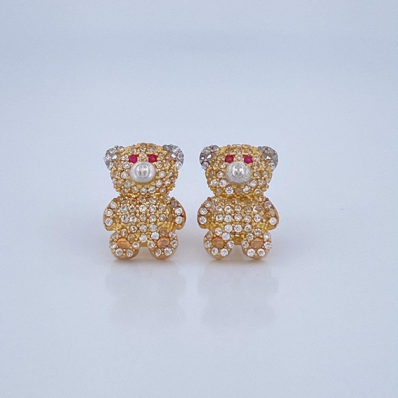 Stud Earrings Bear 4.05gr / 1.5cm / Two-tone Yellow White 18K &