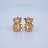 Stud Earrings Bear 4.05gr / 1.5cm / Two-tone Yellow White 18K &
