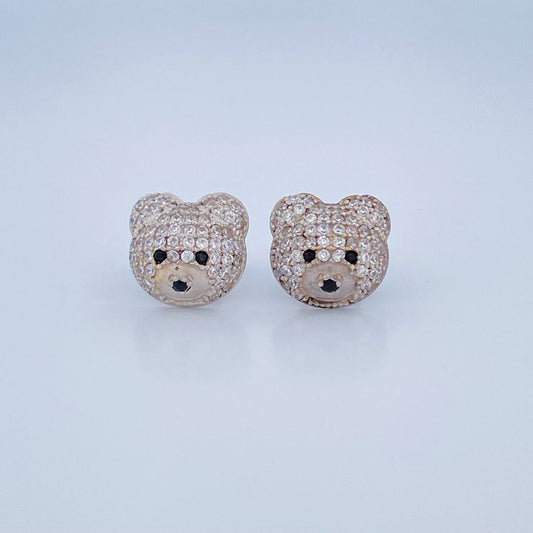 Bear Face Stud Earrings 5.5gr / 18K White Gold &