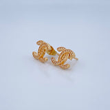 Stud Earrings Crossed Wave 2.6gr / 1.2cm / 18K Yellow Gold &
