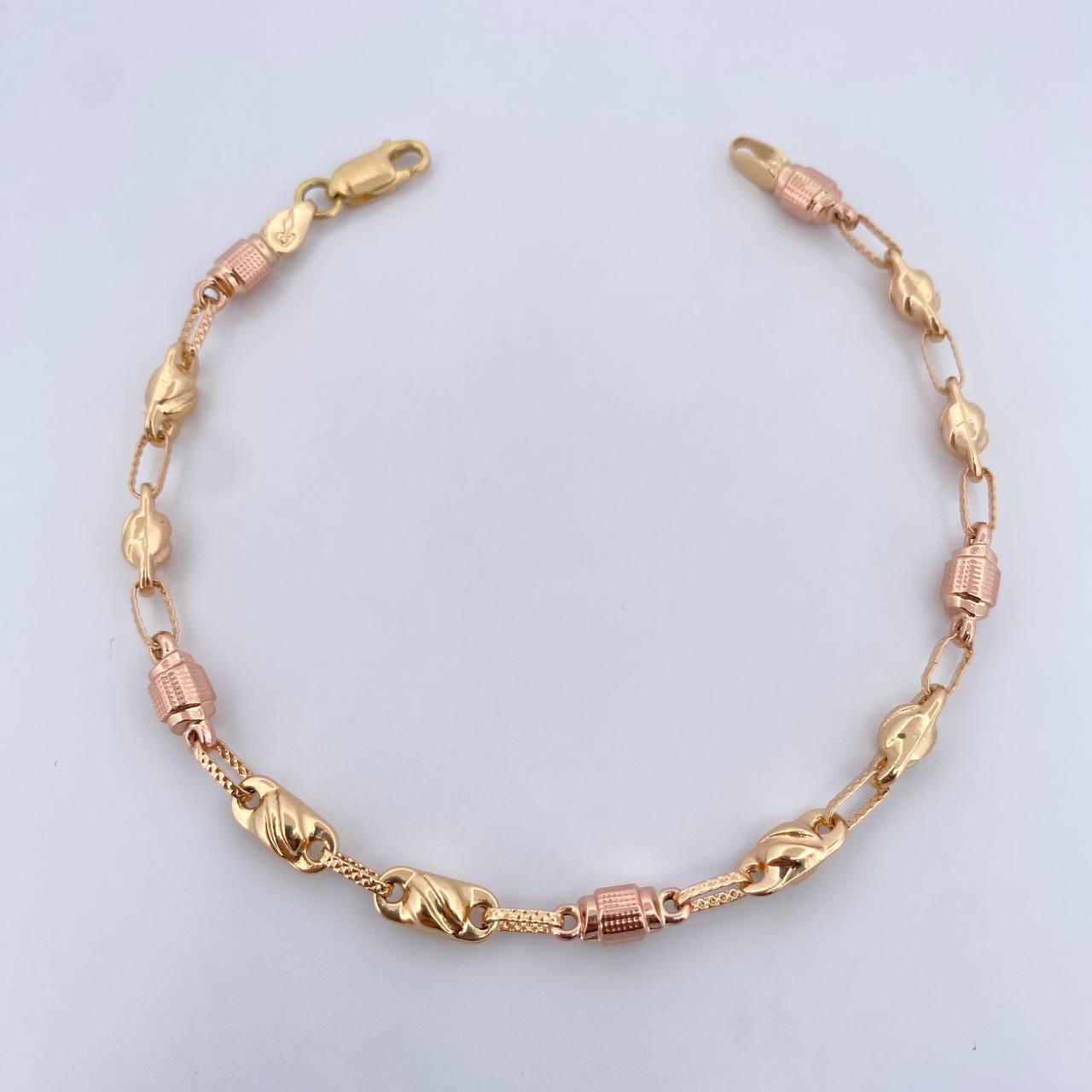 Bracelet Grain 5.25gr / 21.1cm / 4.6mm Two Yellow Rose Gold 18K $