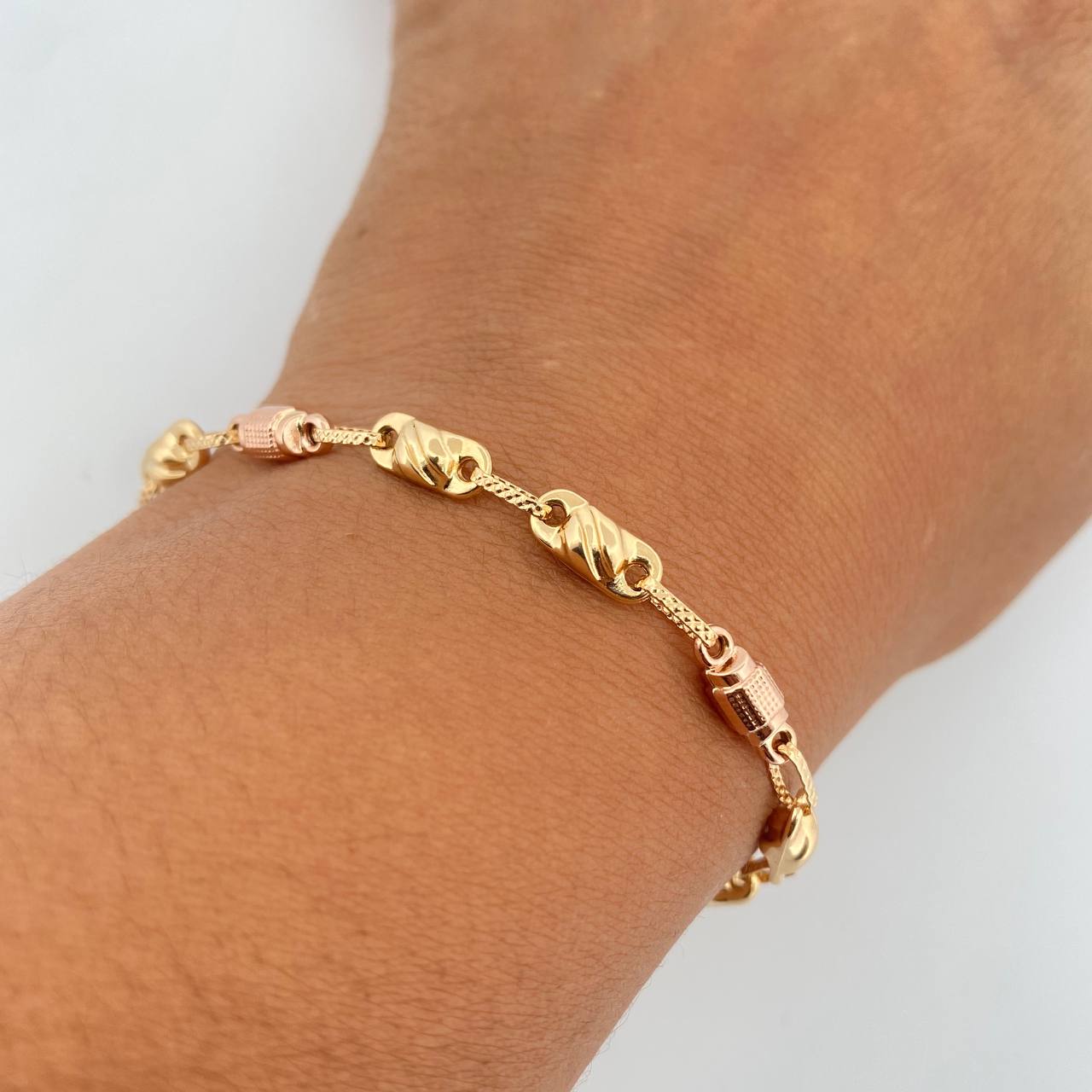 Bracelet Grain 5.25gr / 21.1cm / 4.6mm Two Yellow Rose Gold 18K $