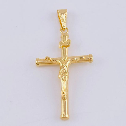 Dije Cruz Cristo Baston Liso 0.95gr / 1 1/2 in / Oro Amarillo 18K