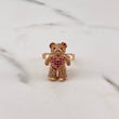 Articulated Bear Ring 5.8gr / Size 5 3/4 / White, Brown, Fuchsia Zircons 18K Yellow Gold &