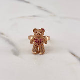 Articulated Bear Ring 5.8gr / Size 5 3/4 / White, Brown, Fuchsia Zircons 18K Yellow Gold &