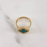 Anillo Trebol 3.95gr / T7 1/4 / Malaquita Verde Circones Blancos Oro Amarillo 18K &