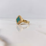 Anillo Trebol 3.95gr / T7 1/4 / Malaquita Verde Circones Blancos Oro Amarillo 18K &