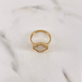 Anillo Trebol 3.85gr / T7 / Nacar Blanco Circones Blancos Oro Amarillo 18K &