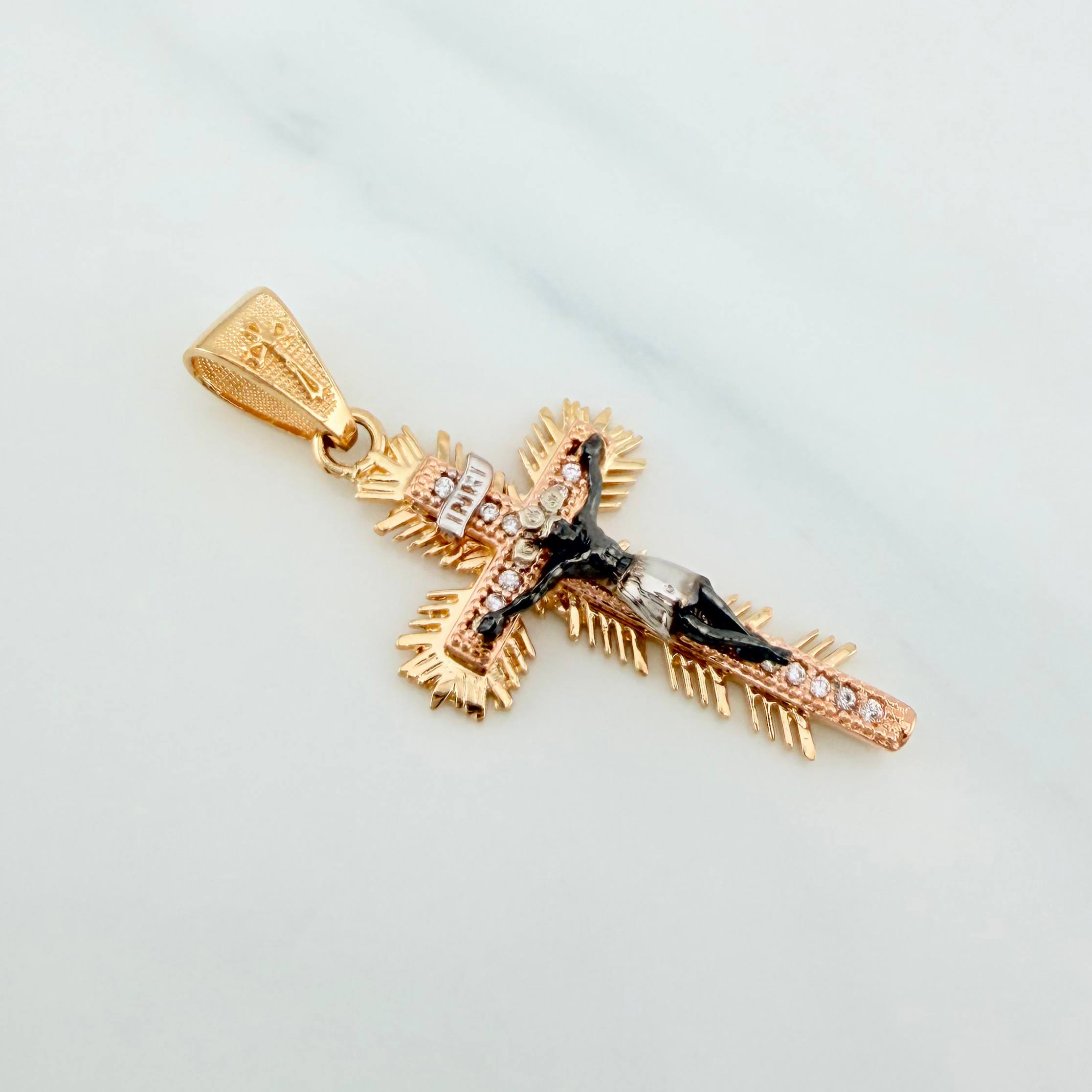 Pendant Miraculous Christ Cross of Buga 4.2 g / 1 1/2 in Three Golds 18K