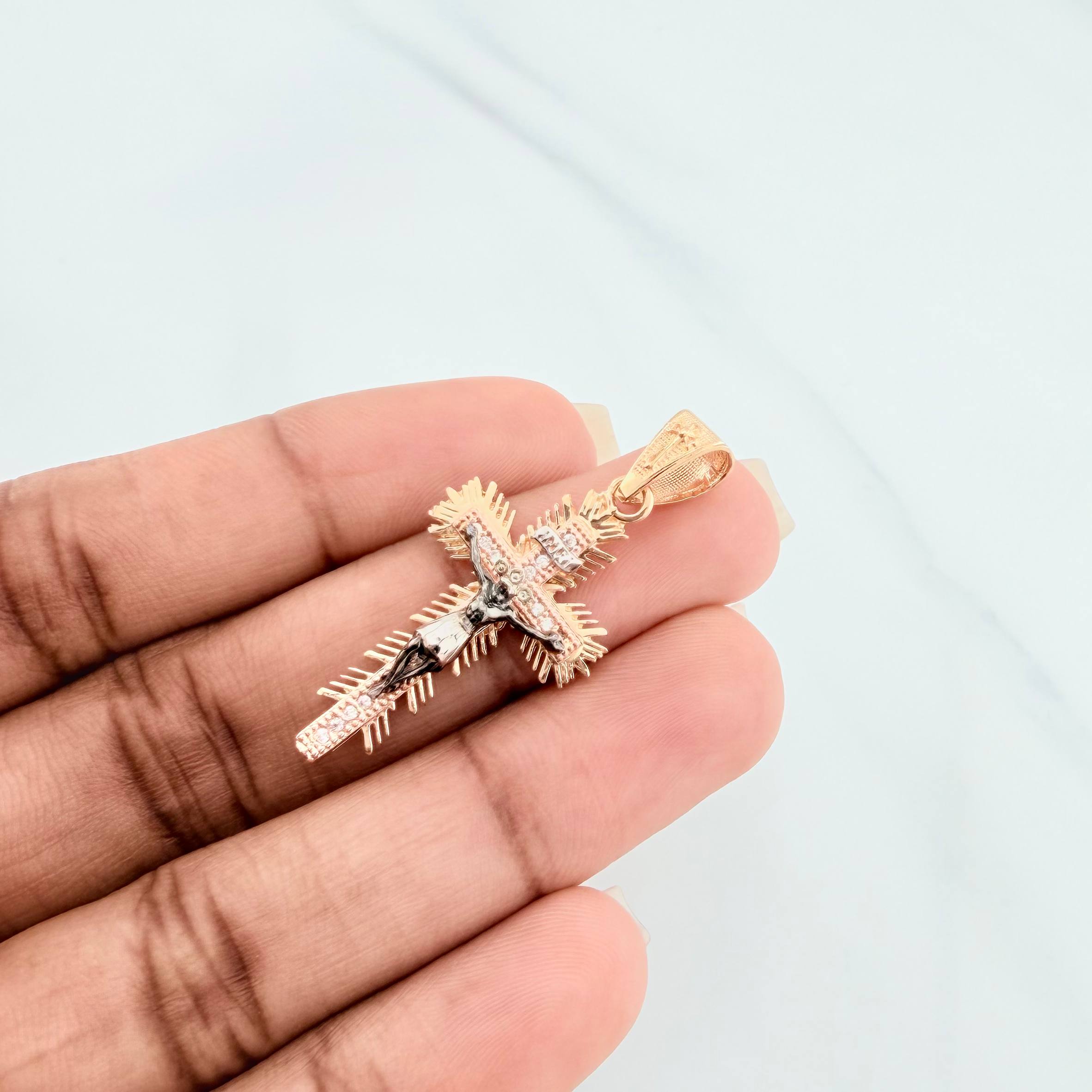 Pendant Miraculous Christ Cross of Buga 4.2 g / 1 1/2 in Three Golds 18K