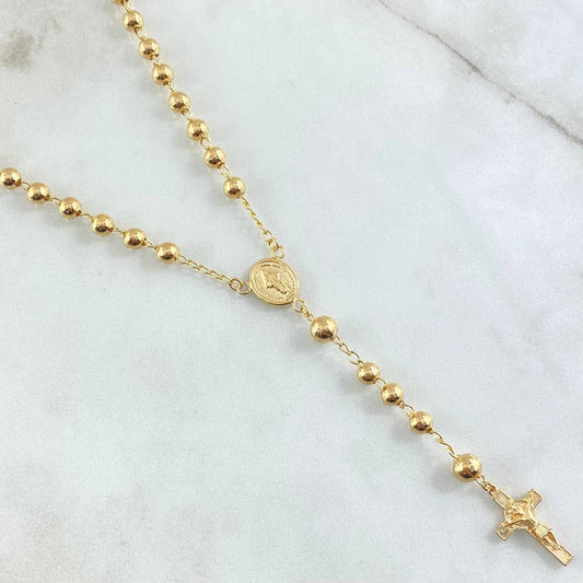 Rosario Virgen Milagrosa 13.35gr / 50cm / 4mm-5mm Bola Lisa Oro Amarillo 18K