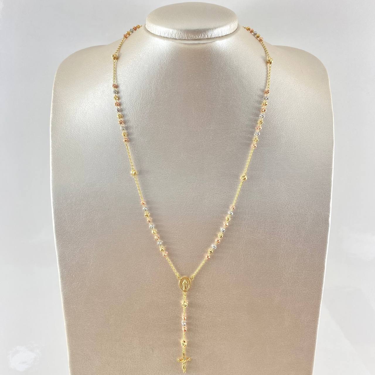 Rosario Virgen Milagrosa 8.35gr / 50cm / 3mm-4mm Bola Diamantada Tres Oros 18K
