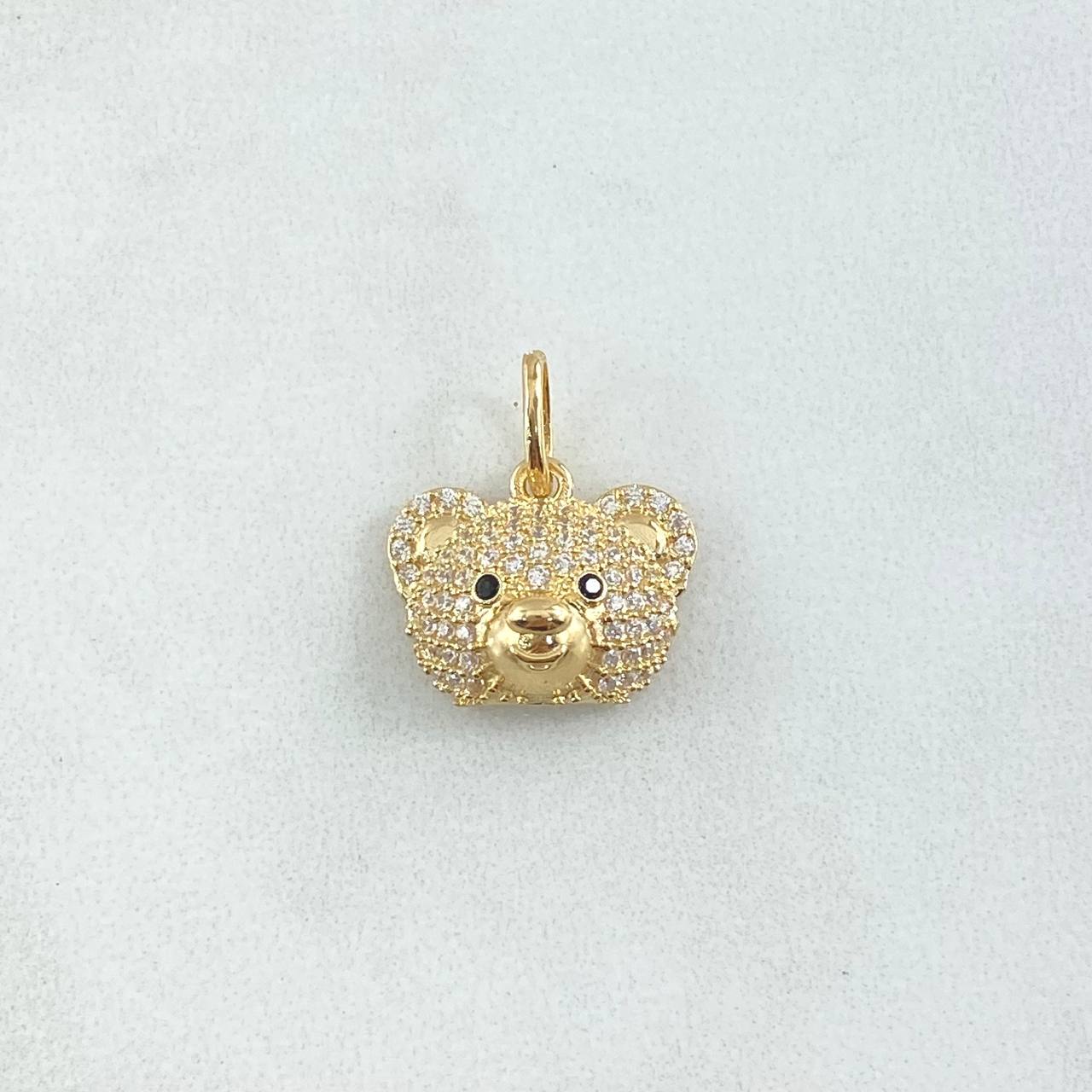 Pendant Face Bear 2.4gr / 1.8cm / White Zircons Black Yellow Gold 18K