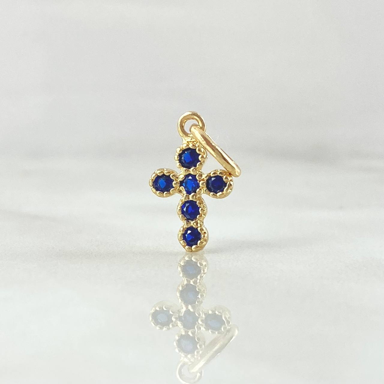 Dije Cruz Tupida 1gr / 2cm / Blue Zircons Yellow Gold 18K