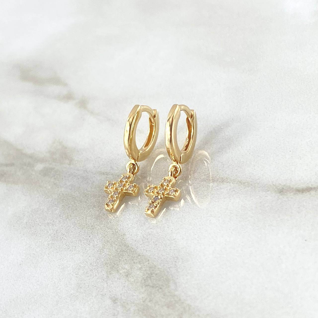 Hoop Earrings Cruz 2.75gr / 2.2cm / White Zircons 18K Yellow Gold ©