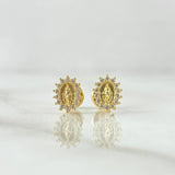 Stud Earrings Virgen Milagrosa 1.1gr / 8mm White Zircons 18K Yellow Gold ©