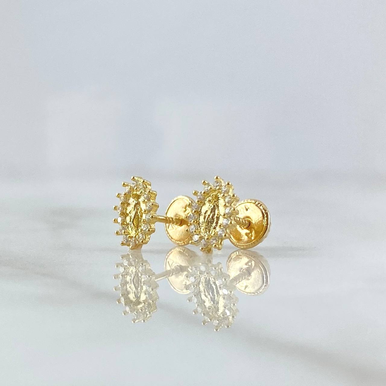 Stud Earrings Virgen Milagrosa 1.1gr / 8mm White Zircons 18K Yellow Gold ©