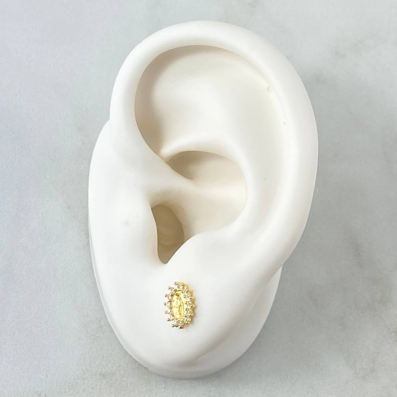 Topos Virgen Milagrosa 1.15gr / 8mm Circones Blancos Oro Amarillo 18K ©