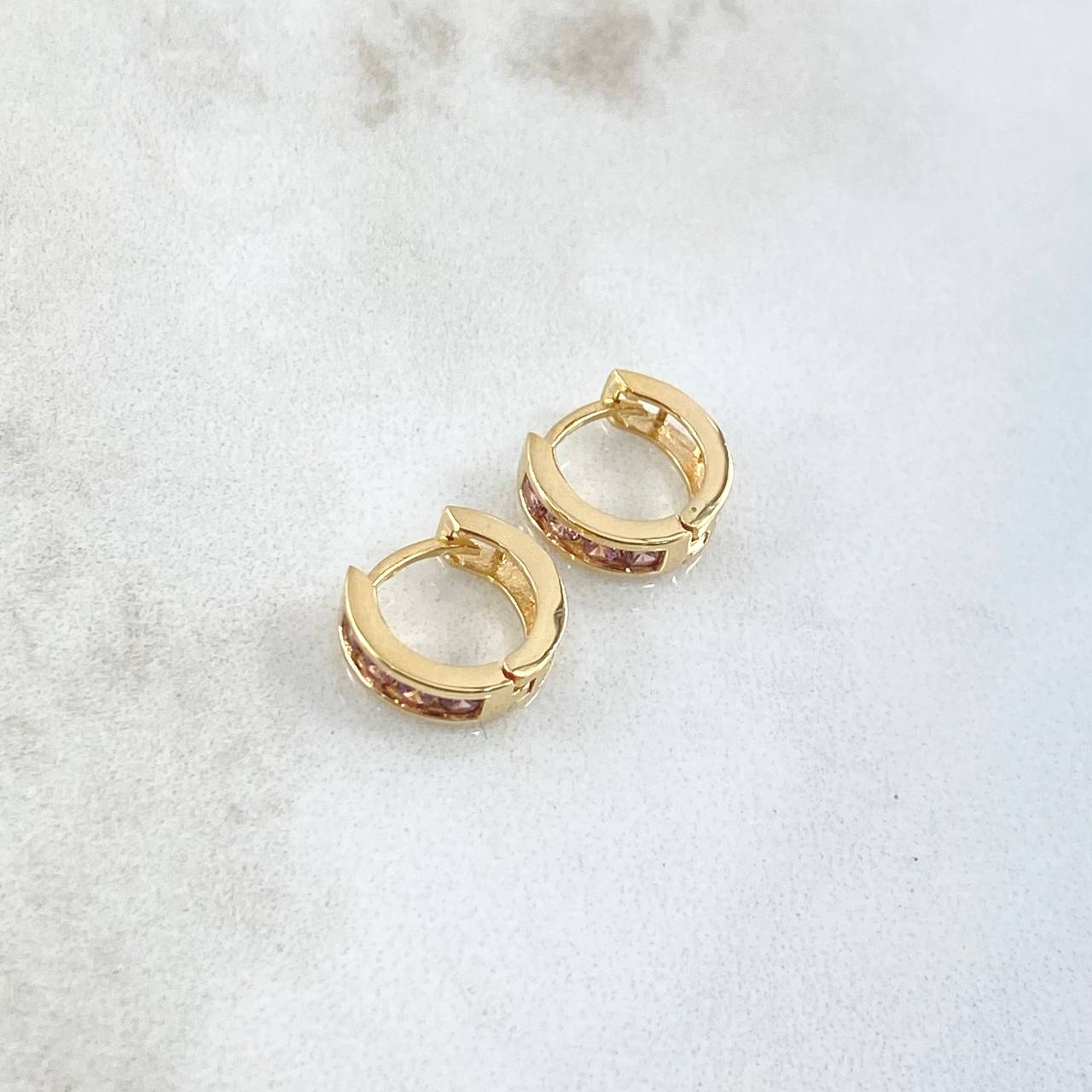 Hoop Earrings Track 1.85gr / 1cm / Lilac Zircons 18K Yellow Gold *