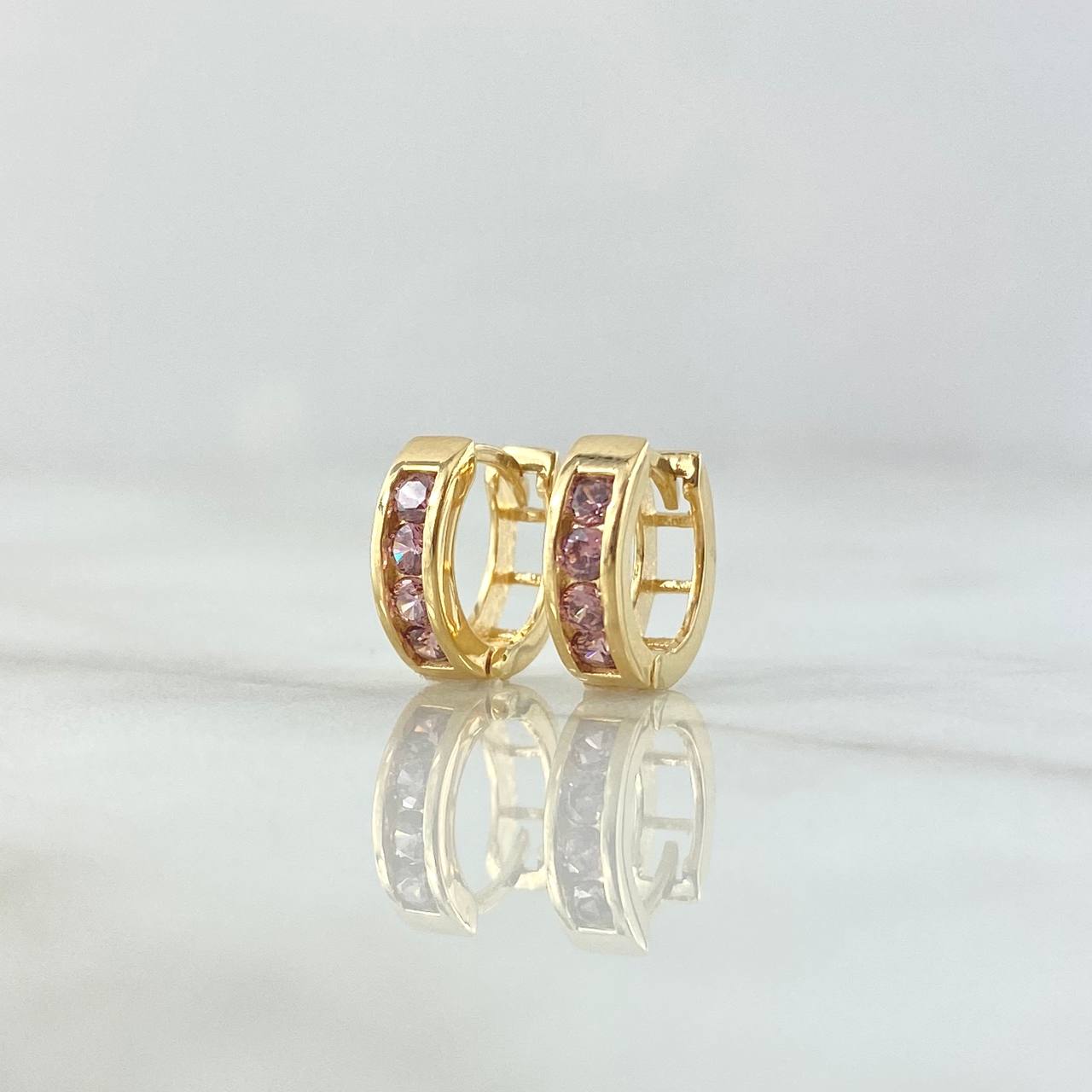 Hoop Earrings Track 1.85gr / 1cm / Lilac Zircons 18K Yellow Gold *