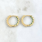Hoop Earrings Double Internal Thick Channel 7.1gr / 2.1cm / White Green Zircons 18K Yellow Gold *