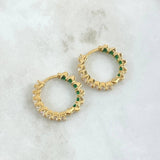 Hoop Earrings Double Internal Thick Channel 7.1gr / 2.1cm / White Green Zircons 18K Yellow Gold *