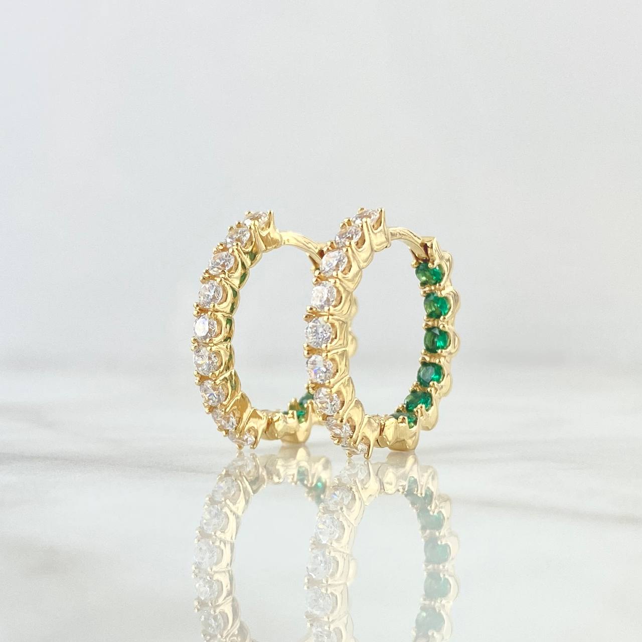 Hoop Earrings Double Internal Thick Channel 7.1gr / 2.1cm / White Green Zircons 18K Yellow Gold *