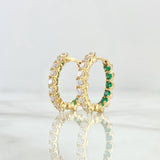 Hoop Earrings Double Internal Thick Channel 7.1gr / 2.1cm / White Green Zircons 18K Yellow Gold *